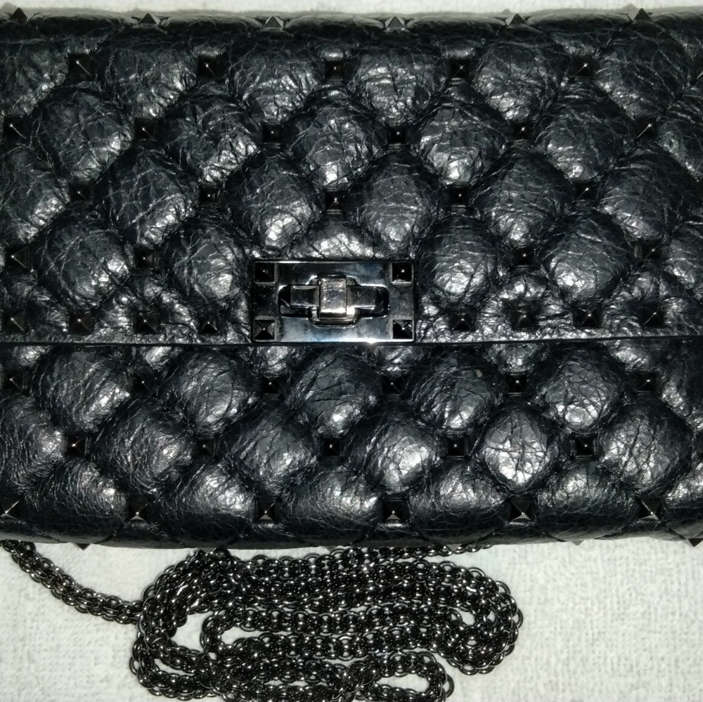Valentino rockstud black nappa leather shoulder bag